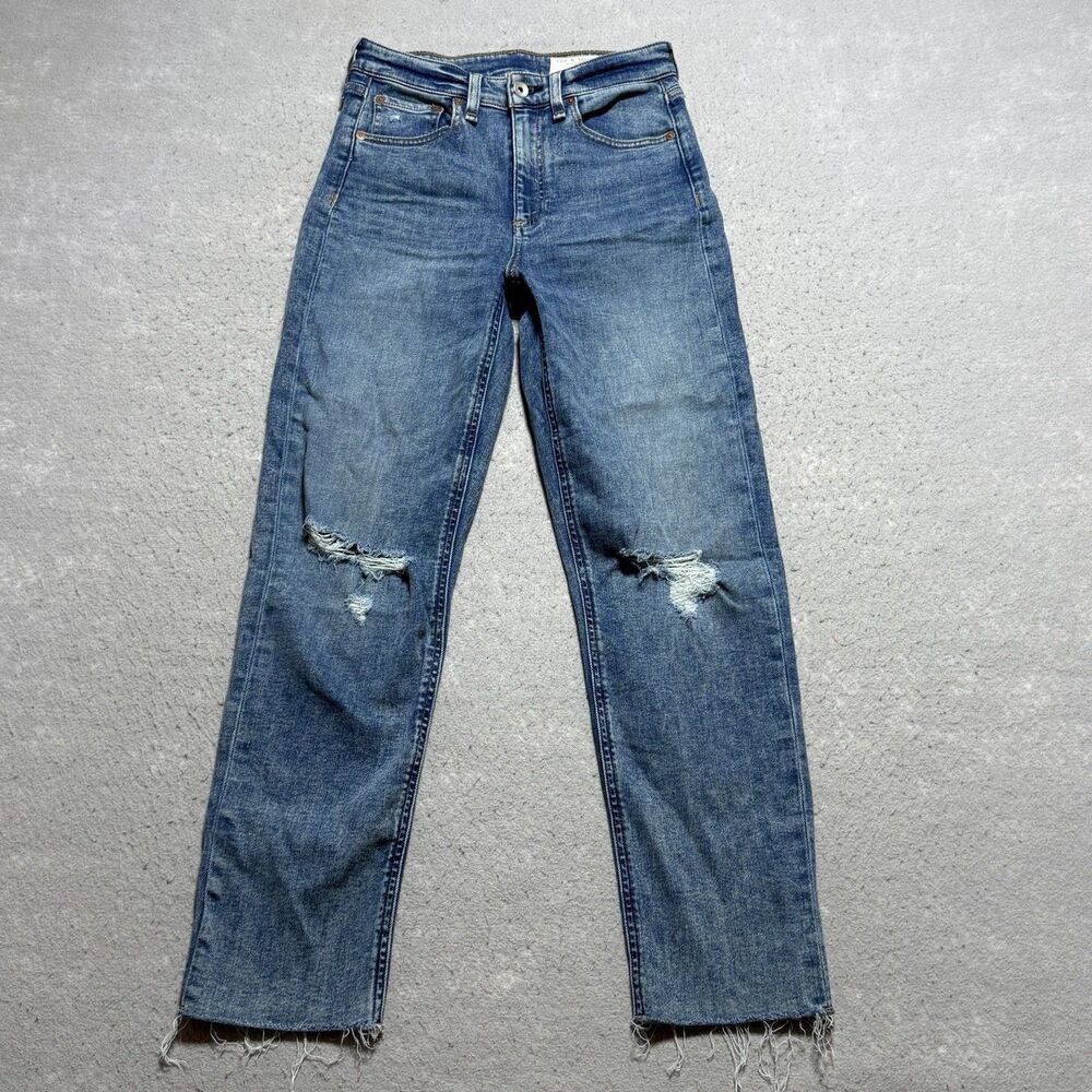 Rag & Bone Jeans Women’s 26 Blue Nina High Rise Ankle Cigarette Raw Hem Frayed